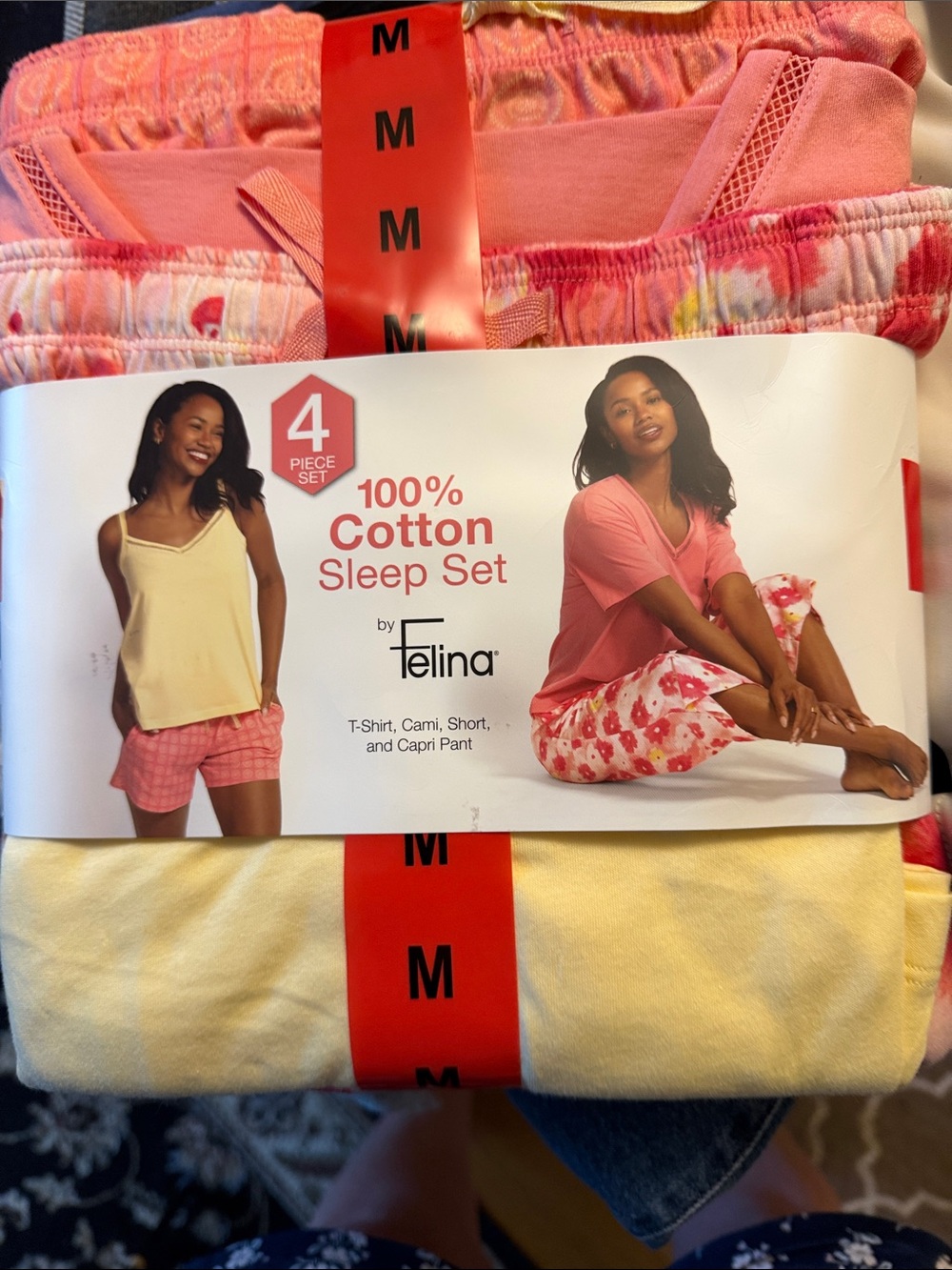 NEW in packaging Felina 4-Piece Cotton Sleep Set shorts tank tee capris medium